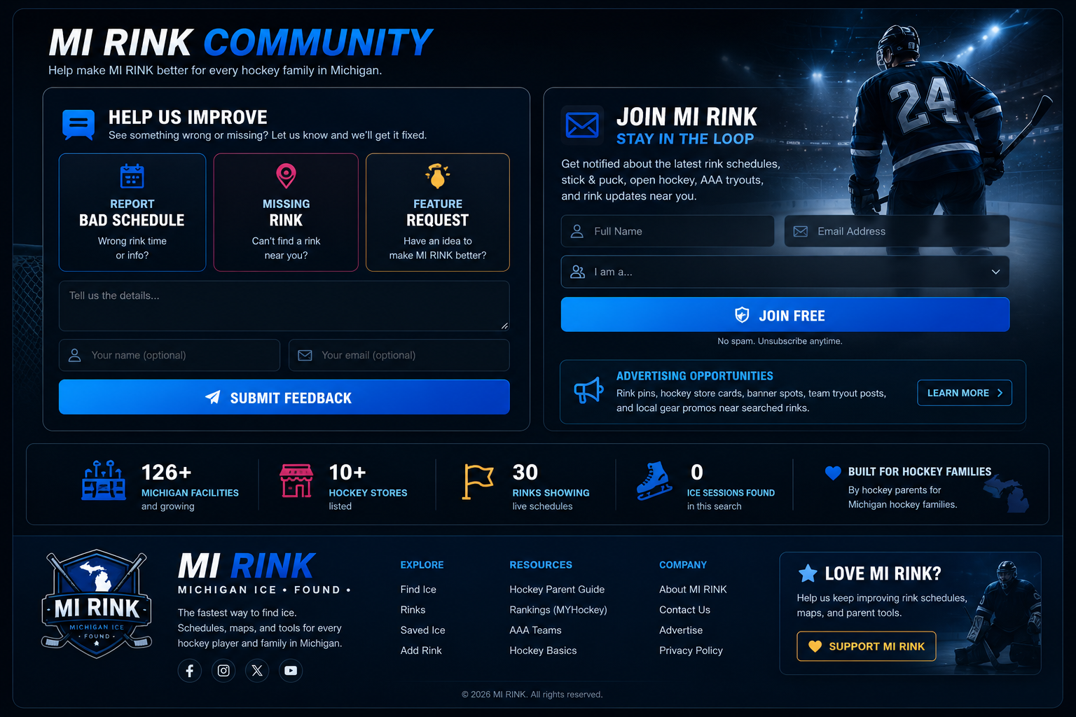 MI RINK Community and footer